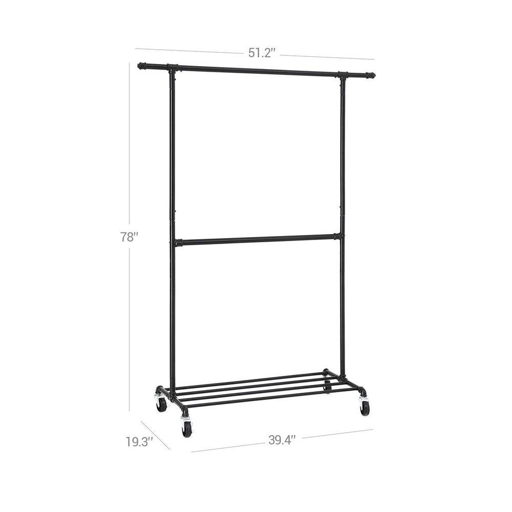 FaFurn - Garment Rack Clothes with Bottom Hanging Rod in Black, Iron
