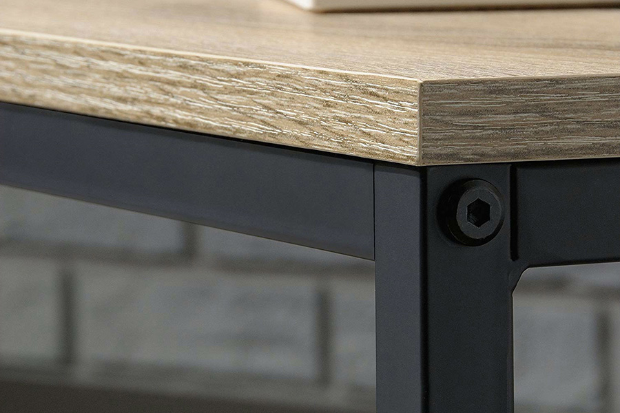 FaFurn - Modern Black Metal Frame End Table with Oak Finish Wood Top and Bottom Shelf