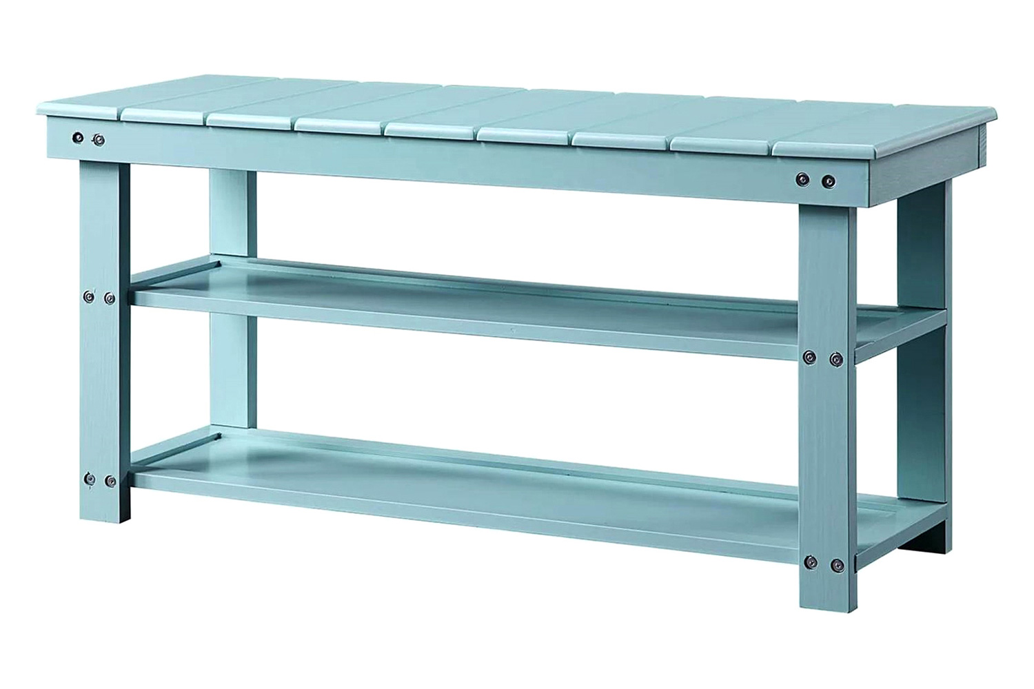 FaFurn Wooden 2-Shelf Shoe Rack Storage Bench - Aqua Blue