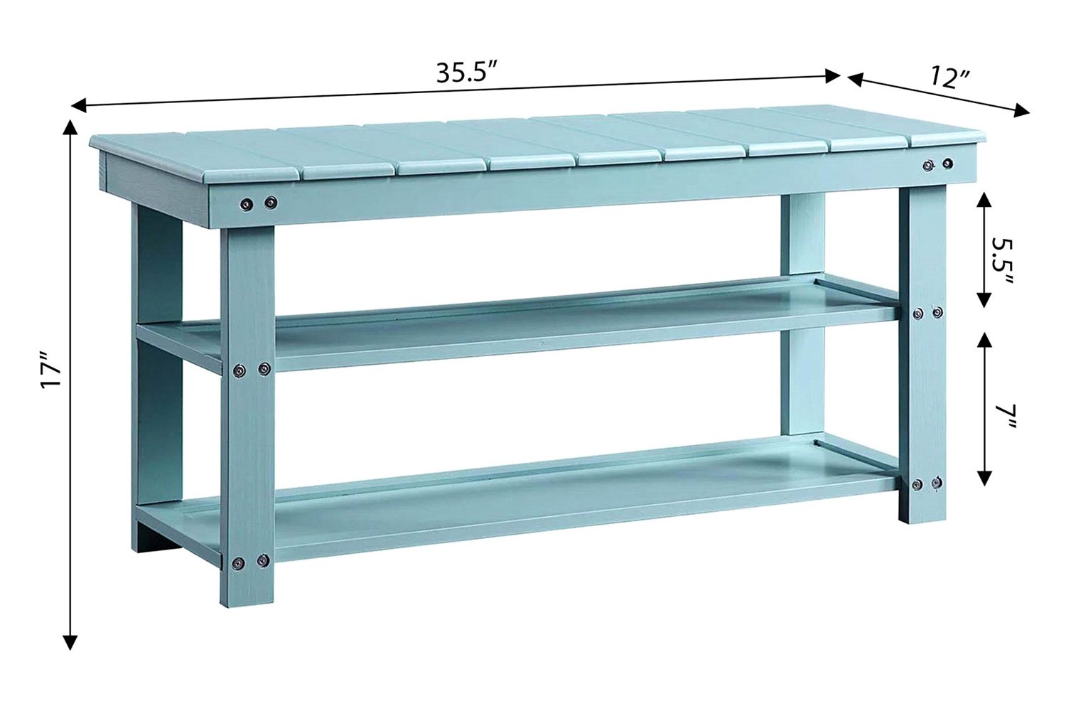 FaFurn Wooden 2-Shelf Shoe Rack Storage Bench - Aqua Blue