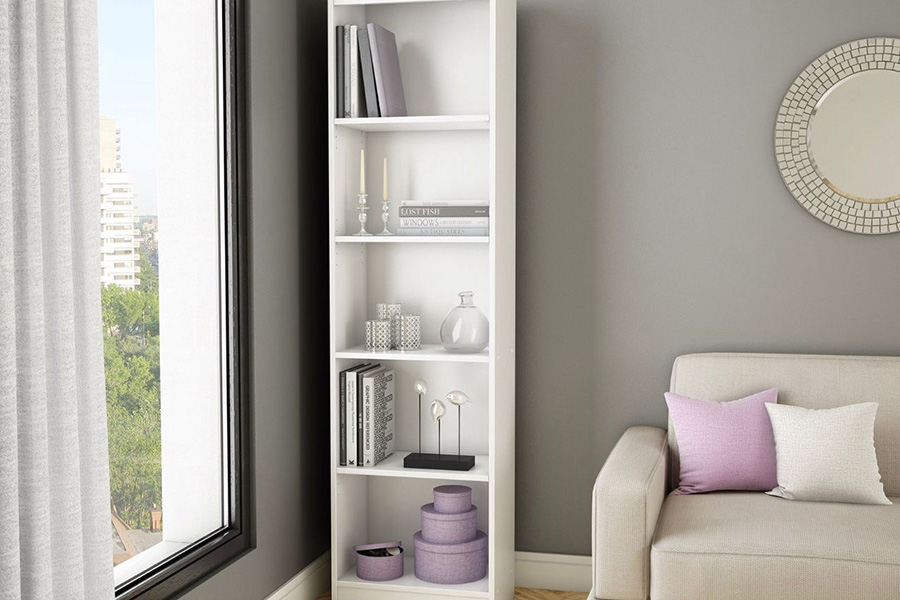FaFurn - 5-Shelf Narrow Bookcase Storage Shelves in White Wood Finish