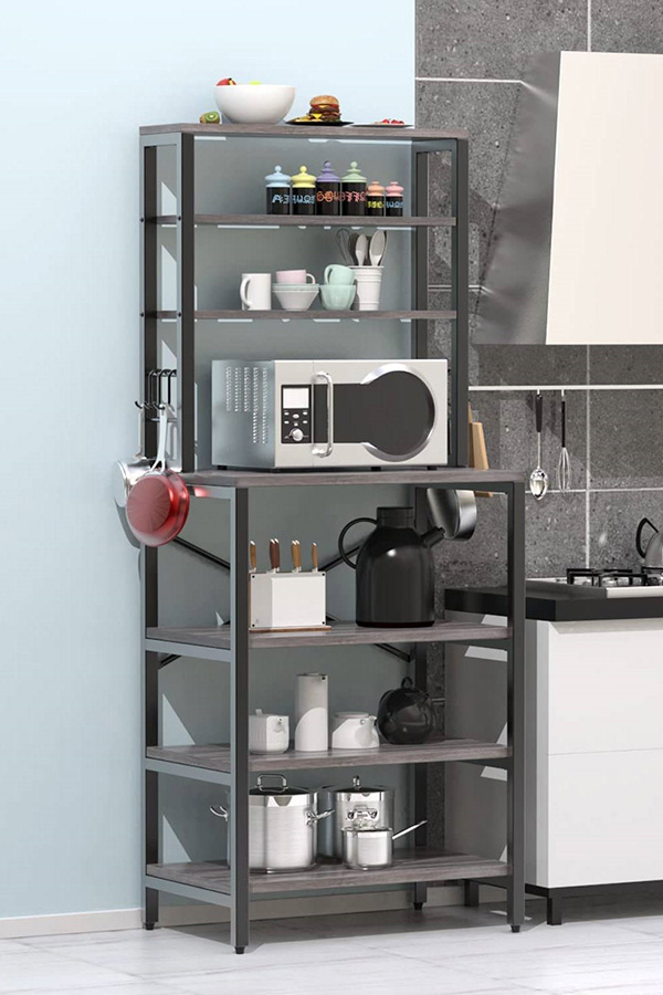 FaFurn Modern Metal Wood Kitchen Baker'S Rack Shelf Microwave Stand - Gray