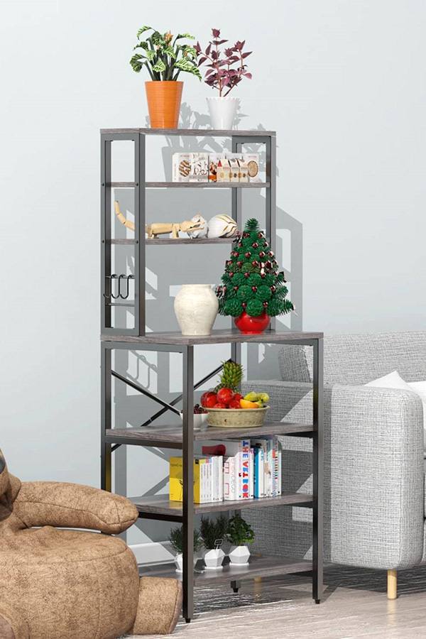 FaFurn Modern Metal Wood Kitchen Baker'S Rack Shelf Microwave Stand - Gray