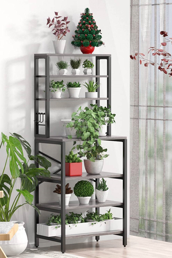 FaFurn Modern Metal Wood Kitchen Baker'S Rack Shelf Microwave Stand - Gray
