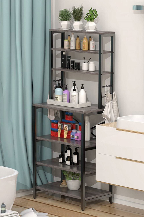 FaFurn Modern Metal Wood Kitchen Baker'S Rack Shelf Microwave Stand - Gray