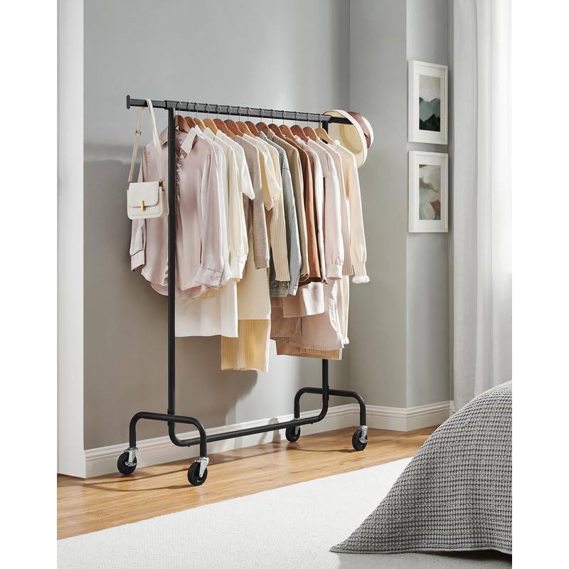 FaFurn - Garment Rack Clothes on Wheels in Matte Black, Metal
