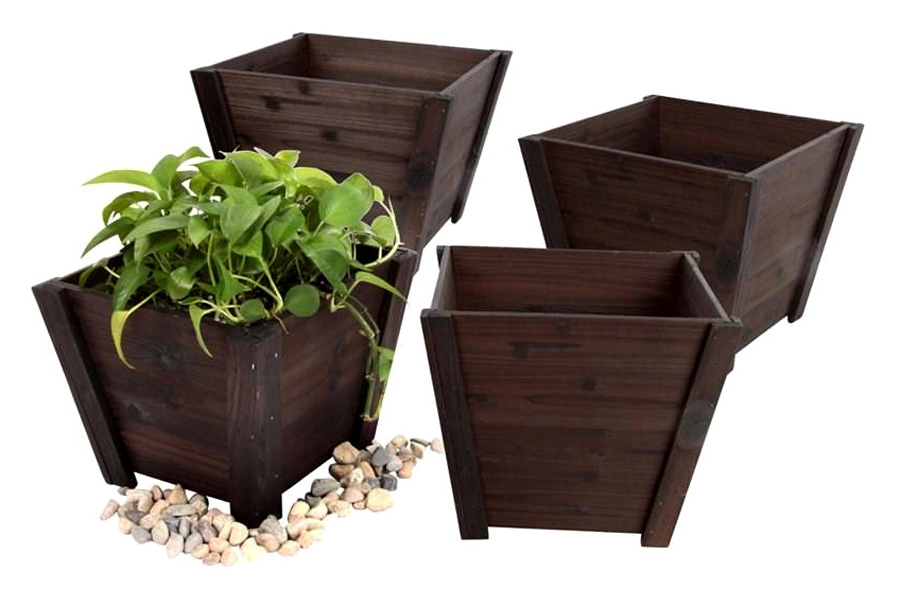 FaFurn - Small Nursery Style Wooden Garden Planters (Set of 4)
