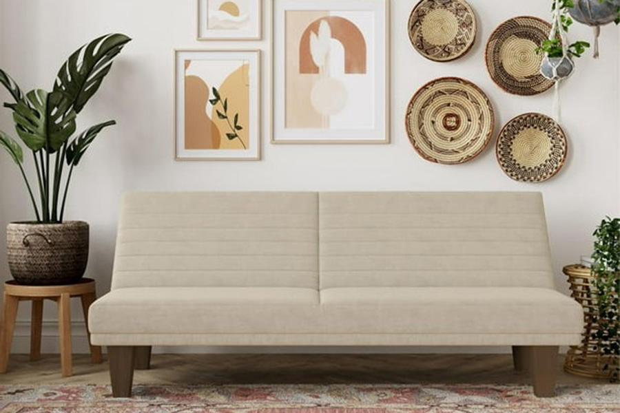 FaFurn - Tan Modern Upholstered Microfiber Adjustable Futon Sleeper Sofa