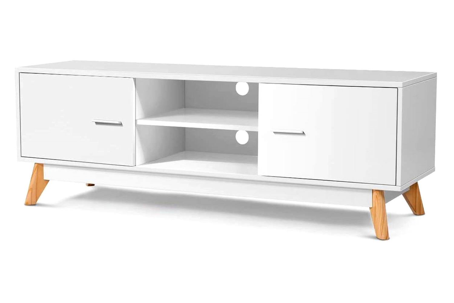 FaFurn - Modern 55-Inch Solid Wood TV Stand in White Finish and Mid-Century Legs
