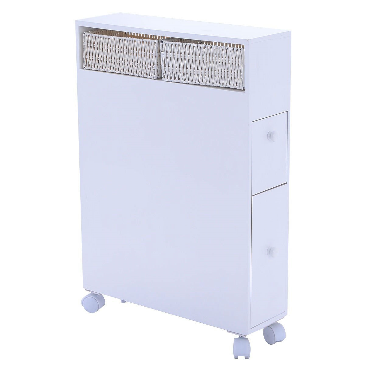 FaFurn - Storage Floor Cabinet with Baskets and Casters in White