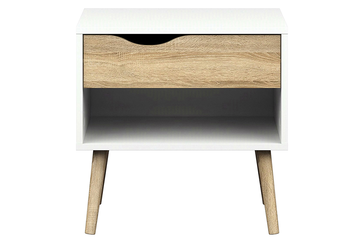 FaFurn - Modern Mid Century Style End Table Nightstand in White & Oak Finish