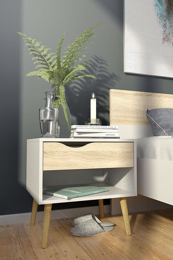 FaFurn - Modern Mid Century Style End Table Nightstand in White & Oak Finish