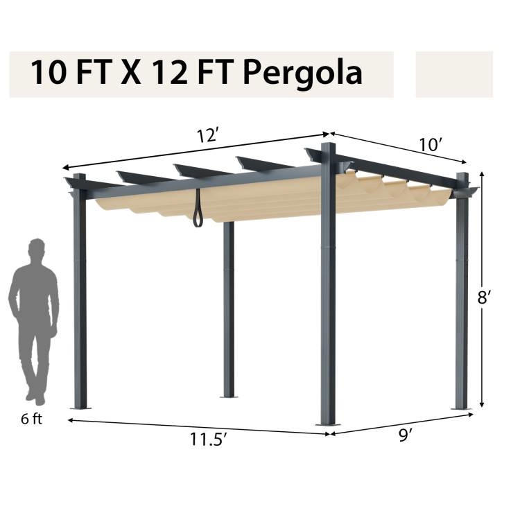 FaFurn - Gazebo with Retractable Canopy in Beige, Metal/Polyester