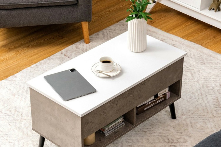 FaFurn Mid-Century Lift-Top Coffee Table Sofa Laptop Desk Wood Finish - Gray/White