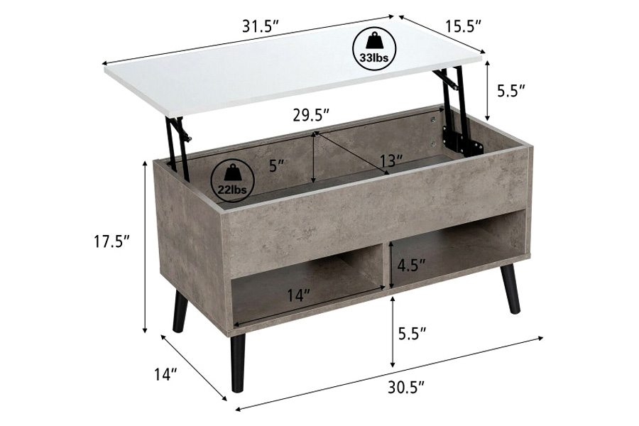FaFurn Mid-Century Lift-Top Coffee Table Sofa Laptop Desk Wood Finish - Gray/White