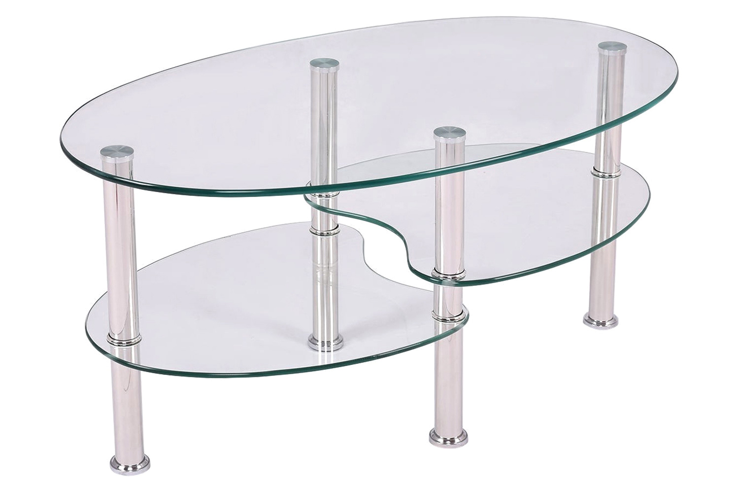 FaFurn - Modern Oval Tempered Glass Coffee Table with Bottom Shelf