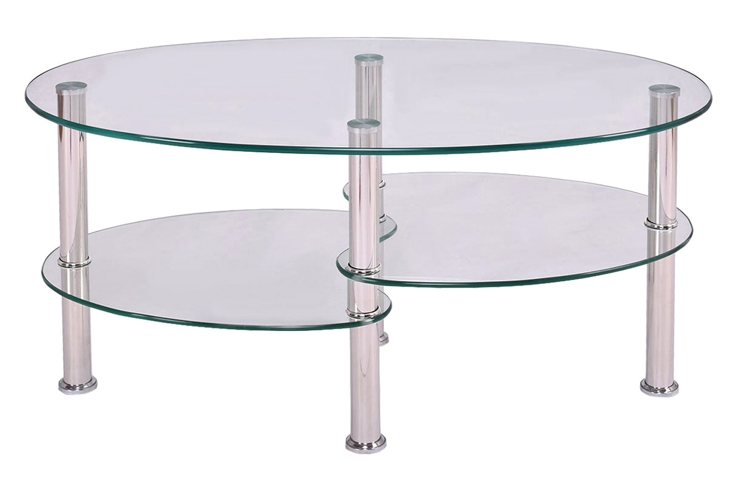 FaFurn Modern Oval Tempered Glass Coffee Table with Bottom Shelf - Clear/Chrome
