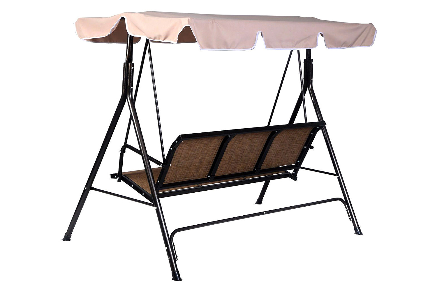 FaFurn Outdoor 3-Person Canopy Swing for Porch Patio or Deck - Taupe Brown/Black