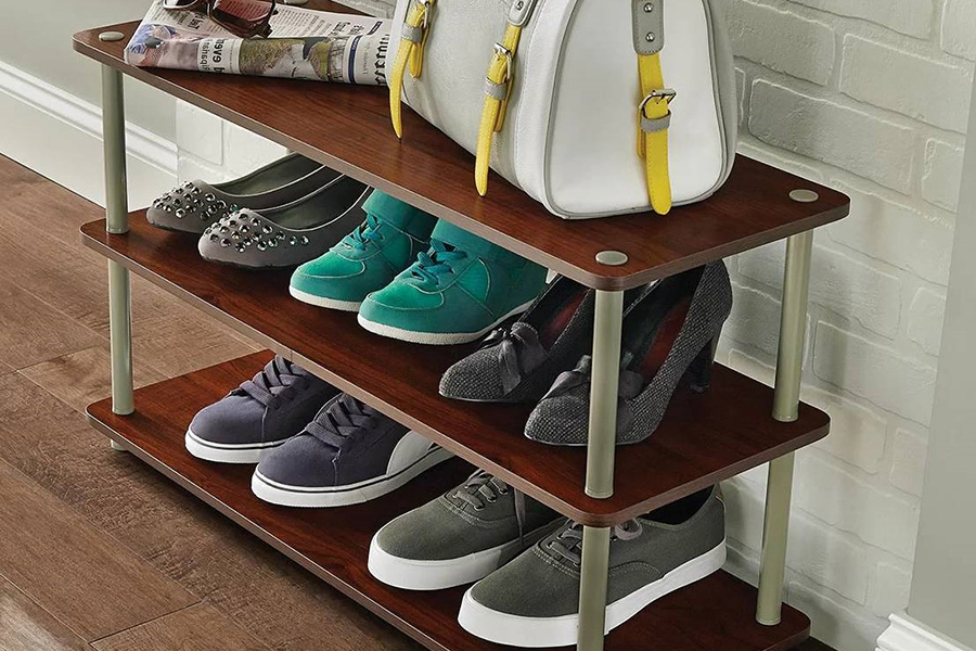 FaFurn 3-Shelf Modern Shoe Rack Holds Up To 12 Pair of Shoes - Dark Cherry