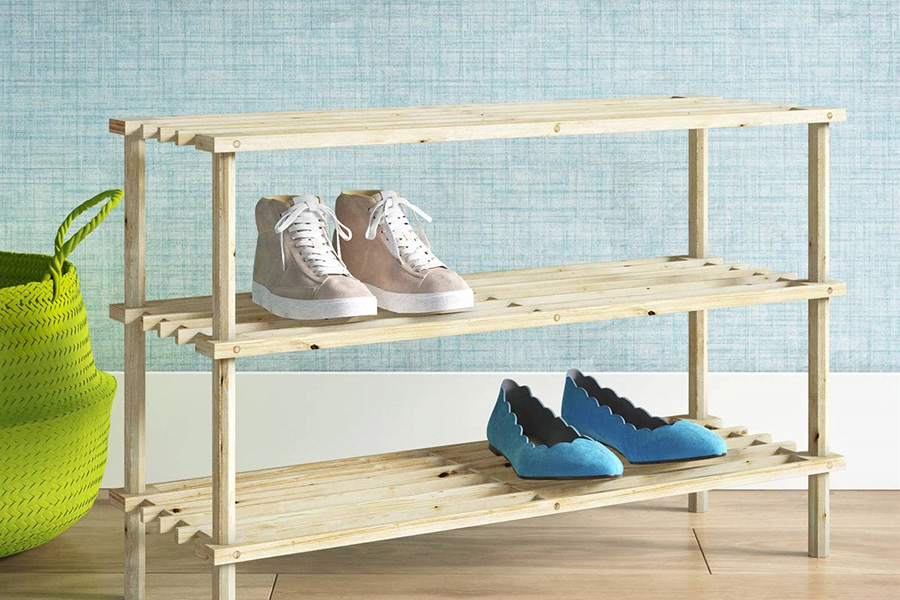 FaFurn - Solid Pine Wood 3-Tier Shoe Rack Holds Up To 12 Pair of Shoes