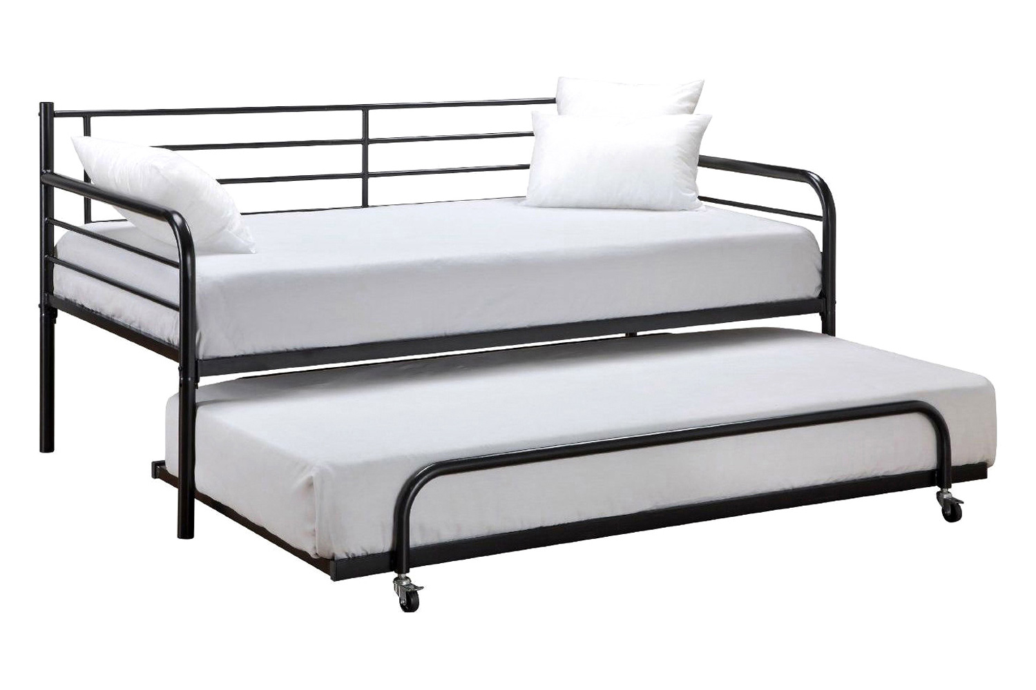 FaFurn - Twin Size Roll Out Trundle Bed Frame in Black Metal