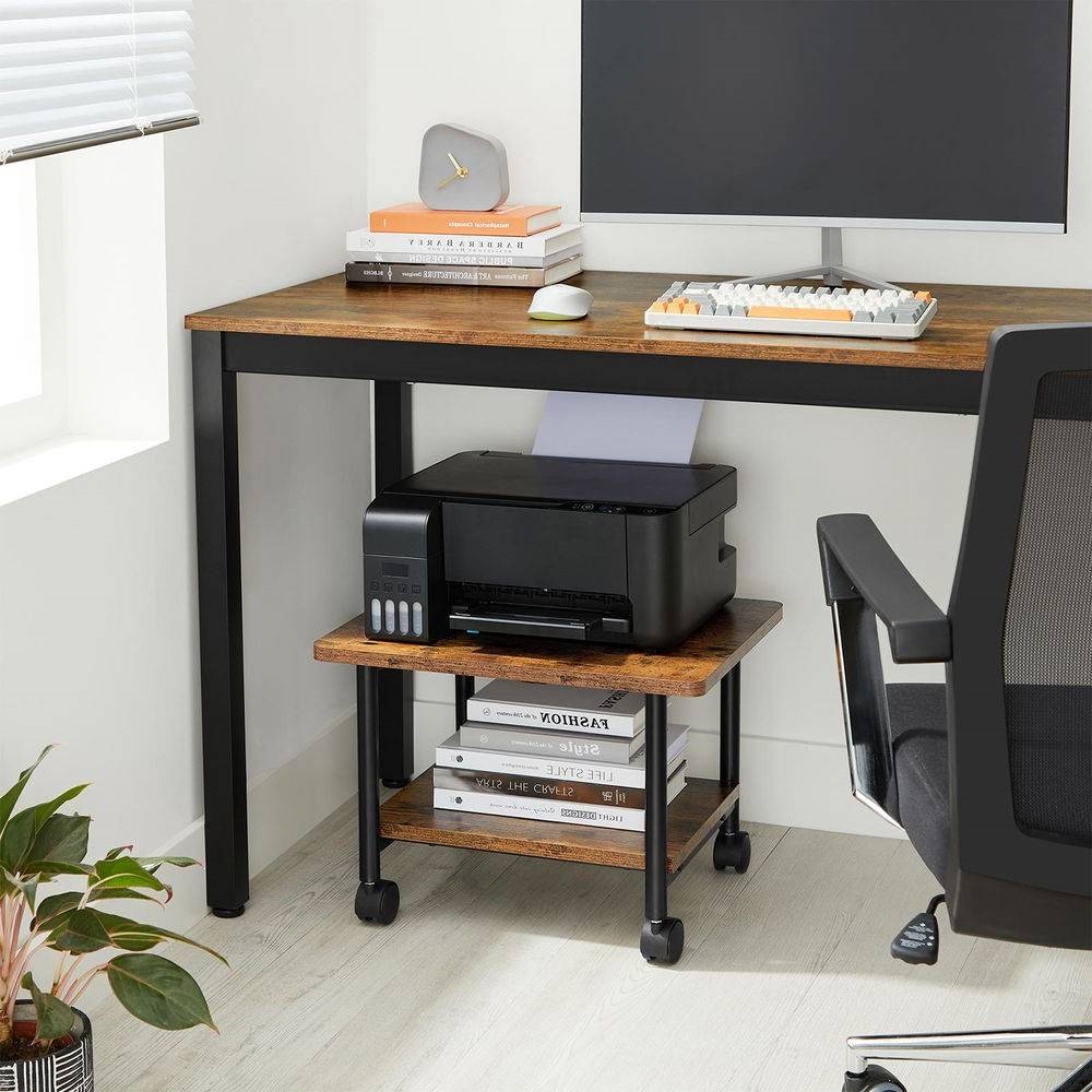 FaFurn - Printer Stand with Bottom Shelf in Walnut, Metal/Wood