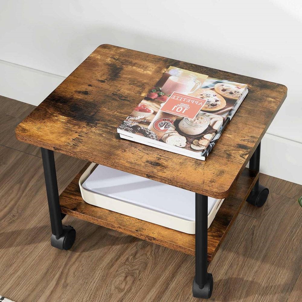 FaFurn - Printer Stand with Bottom Shelf in Walnut, Metal/Wood