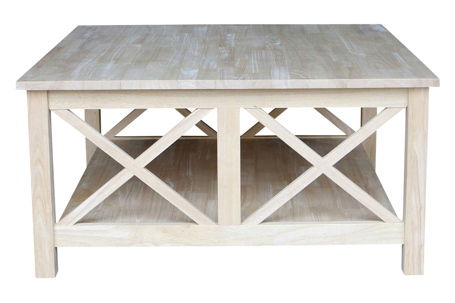 FaFurn - Square Unfinished Solid Wood Coffee Table with Bottom Shelf