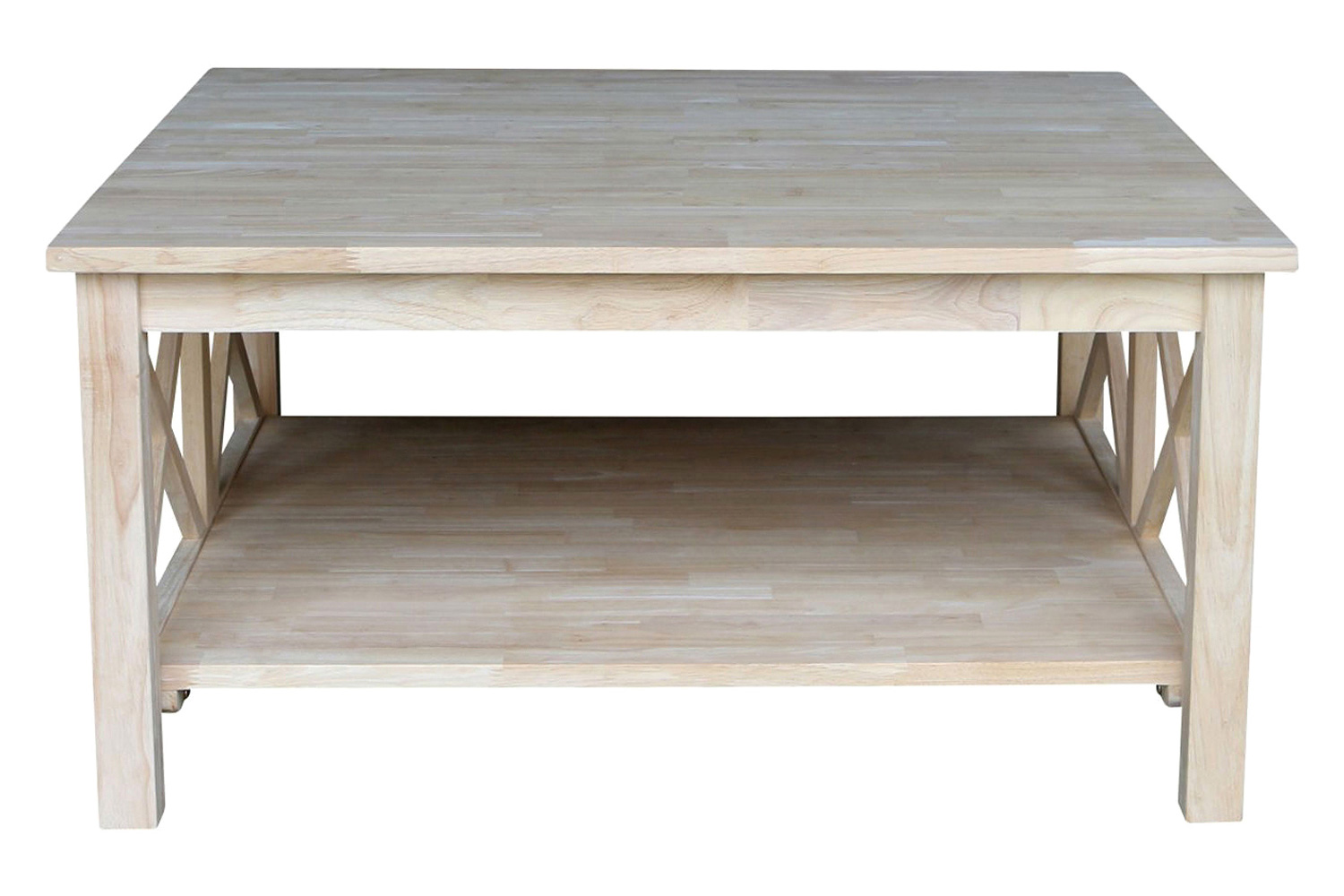 FaFurn - Square Unfinished Solid Wood Coffee Table with Bottom Shelf