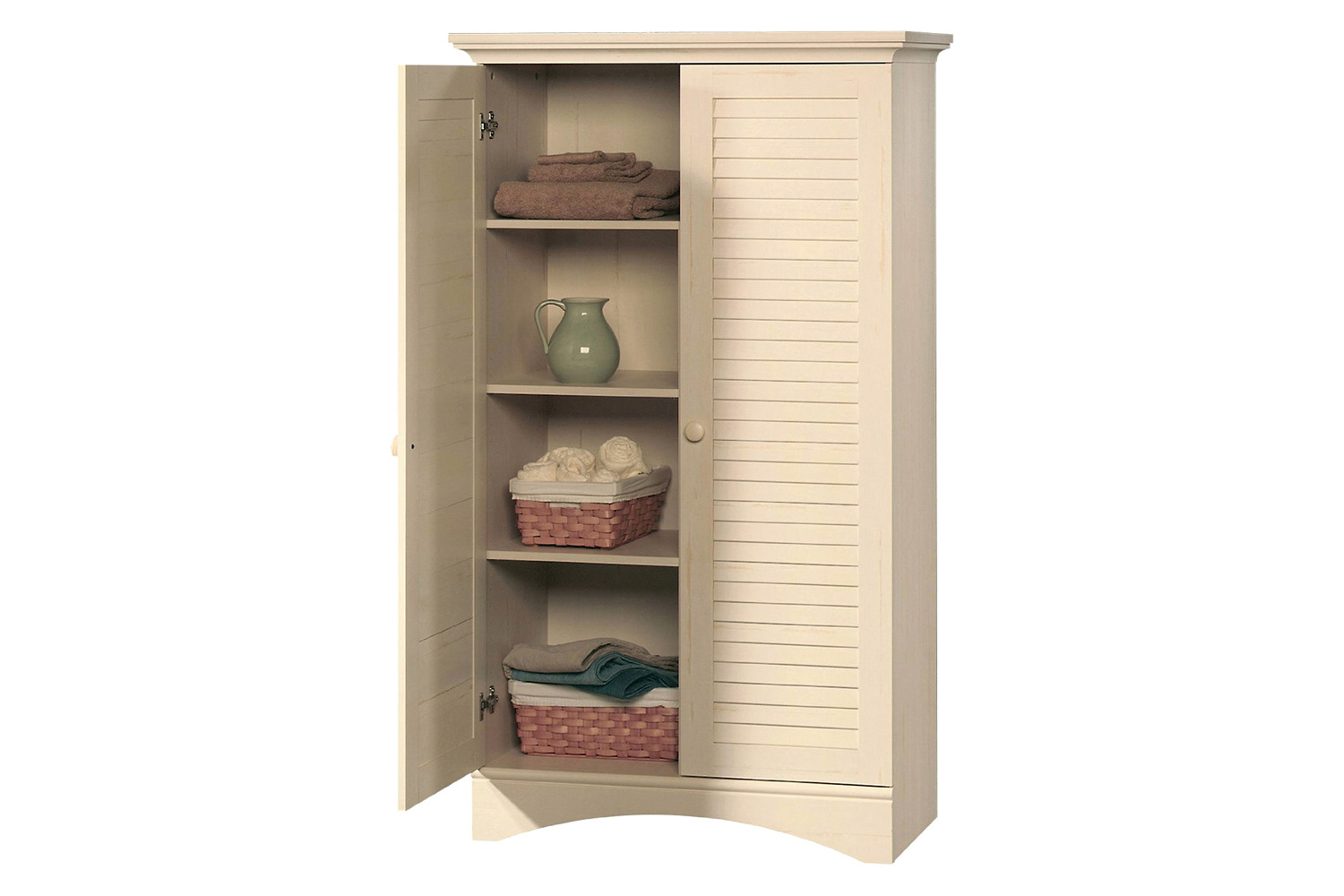 FaFurn - Antique White Finish Wardrobe Armoire Storage Cabinet with Louver Doors