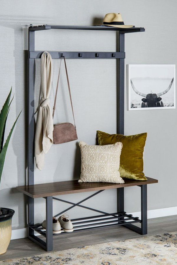 FaFurn - Rustic Sturdy Metal Entryway Hall Tree Coat Rack