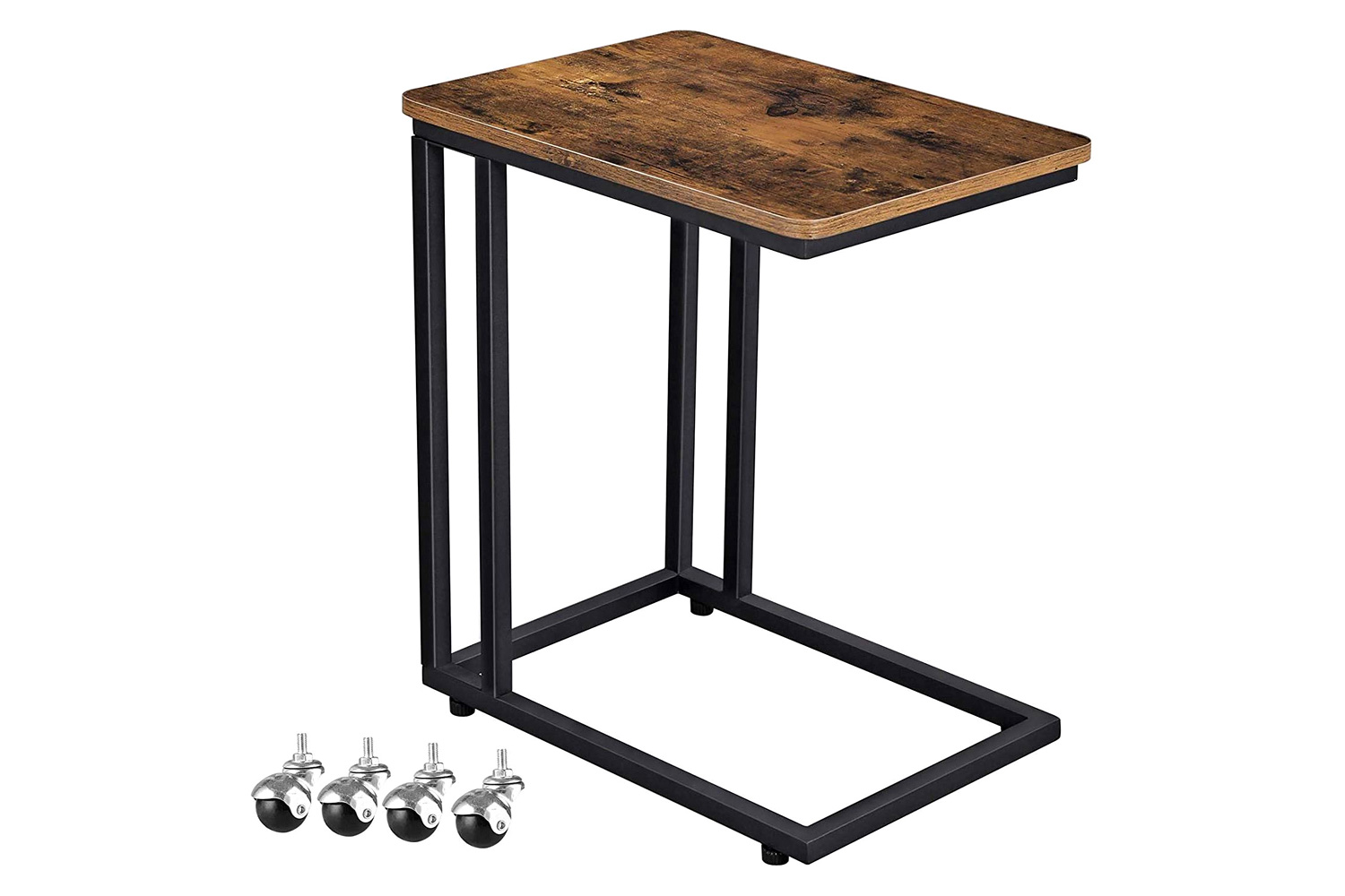 FaFurn - Modern Industrial Side Table Nightstand TV Tray On Wheels