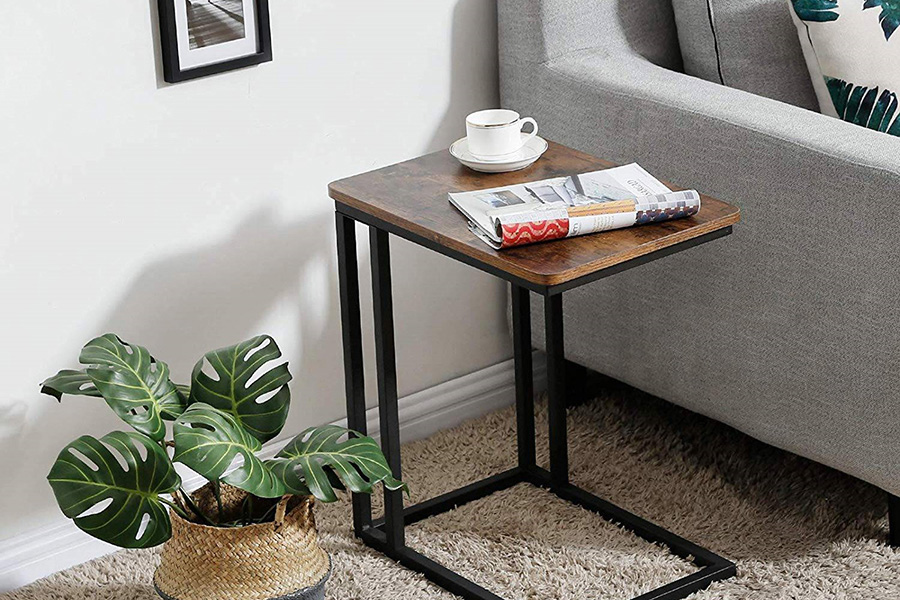 FaFurn - Modern Industrial Side Table Nightstand TV Tray On Wheels