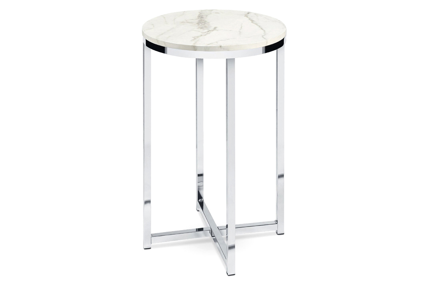 FaFurn Round Cross Leg Design Coffee Side Table Nightstand with Faux Marble Top - White/Chrome