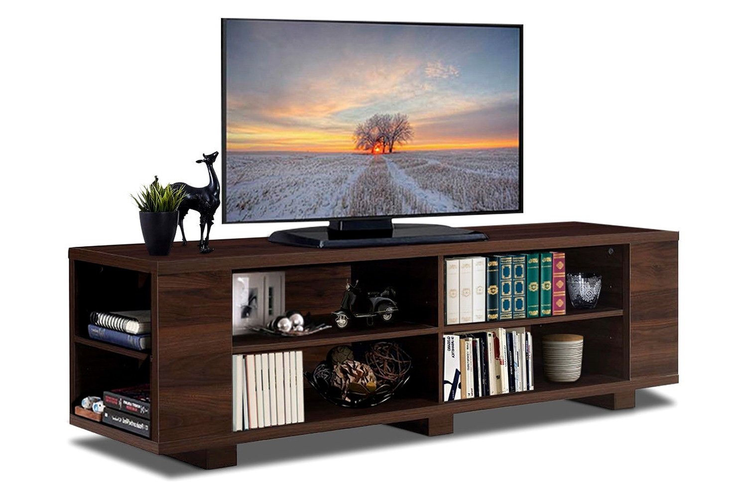 FaFurn - Modern TV Stand in Wood Finish Holds Up