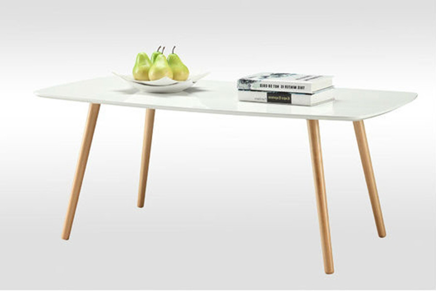 FaFurn - White Top Mid-Century Coffee Table with Solid Wood Legs