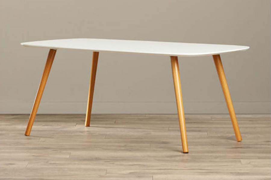 FaFurn - White Top Mid-Century Coffee Table with Solid Wood Legs