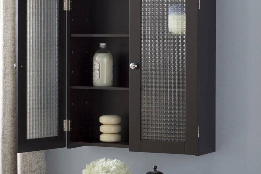 FaFurn - Bathroom Wall Cabinet with Two Glass Doors in Dark Espresso