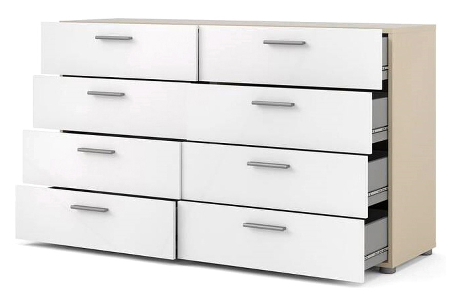 FaFurn Modern Bedroom 8-Drawer Double Dresser - White/Oak