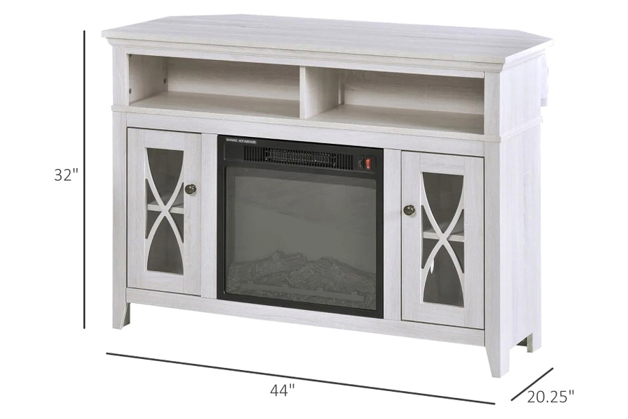 FaFurn Electric Fireplace Mantel TV Stand with Adjustable Shelves 2 Storage Cabinets - Rustic White