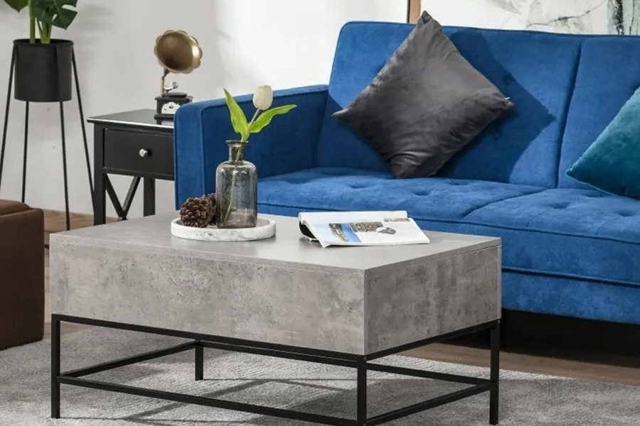 FaFurn Modern Lift Top Coffee Table W/ Hidden Storage Black Metal Legs - Gray