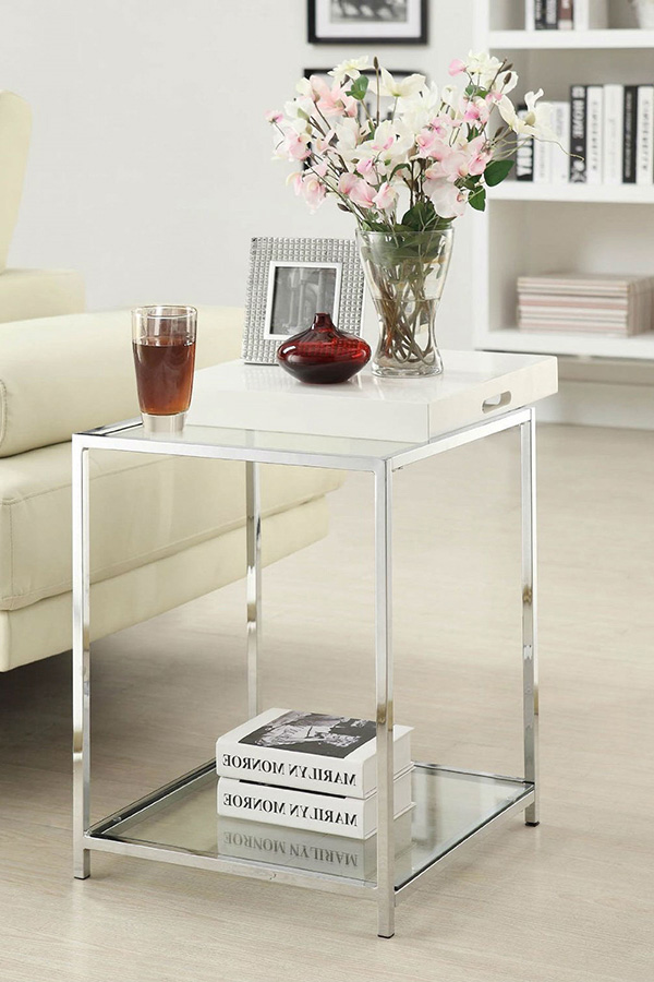 FaFurn - Modern Classic Metal End Table with White Removable Tray