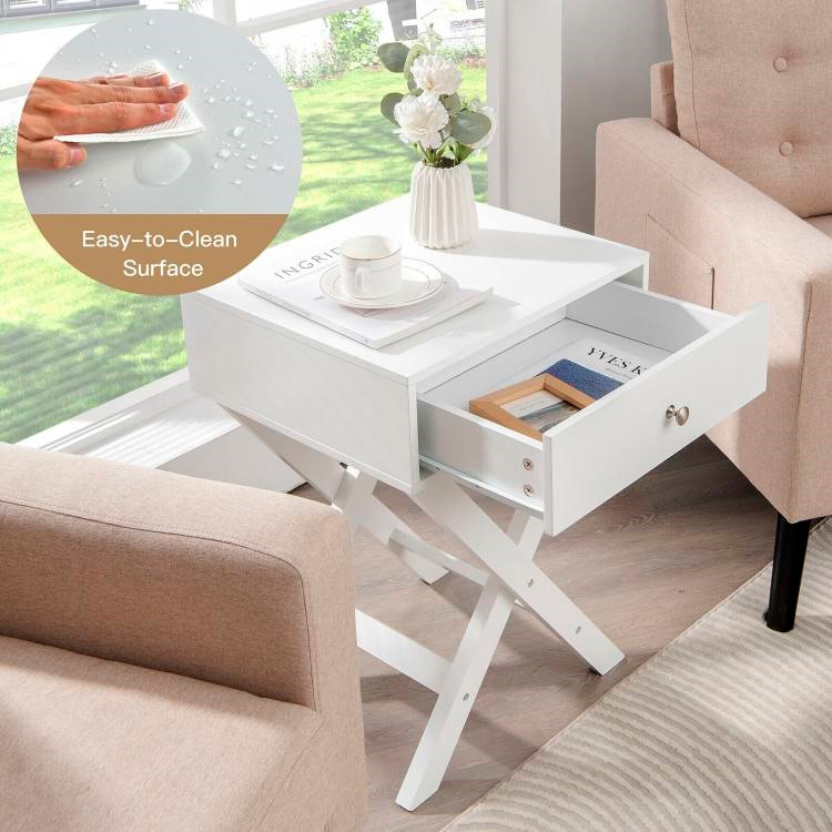 FaFurn - X-Shape 1 Drawer End Table with Knob Handle