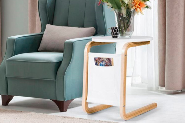 FaFurn - TV Tray Sofa Table with Storage Bag in White, Wood