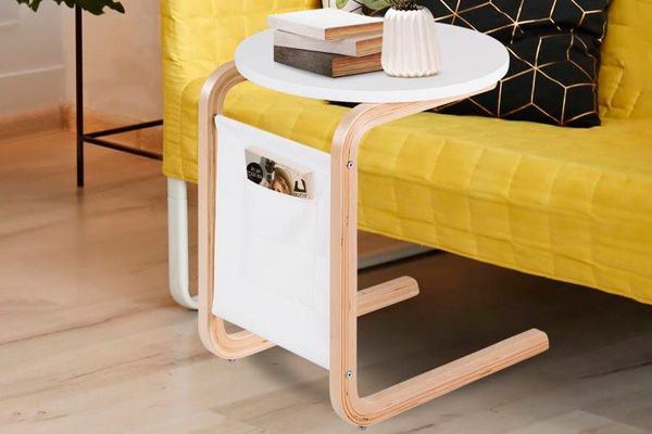 FaFurn - TV Tray Sofa Table with Storage Bag in White, Wood