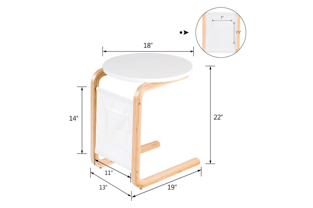 FaFurn - TV Tray Sofa Table with Storage Bag in White, Wood