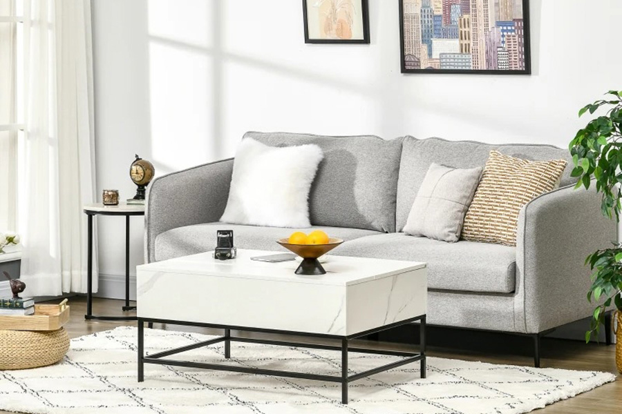 FaFurn - Modern Lift Top Coffee Table W/ Hidden Storage Black Metal Legs