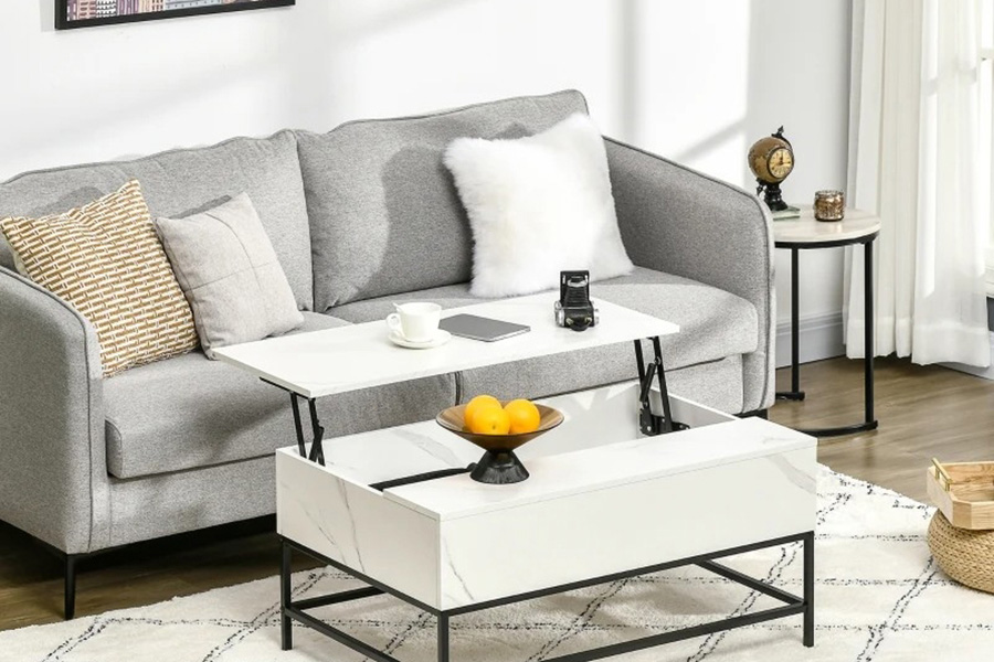 FaFurn Modern Lift Top Coffee Table W/ Hidden Storage Black Metal Legs - White/Black