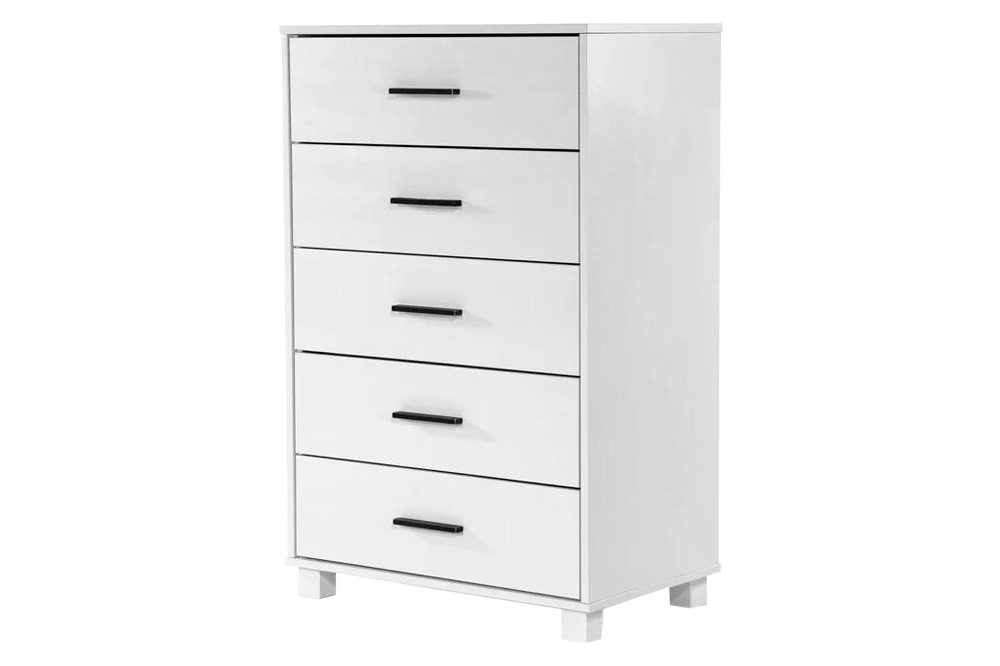 FaFurn Modern Farmhouse Solid 5 Drawers Chest - White, Wood