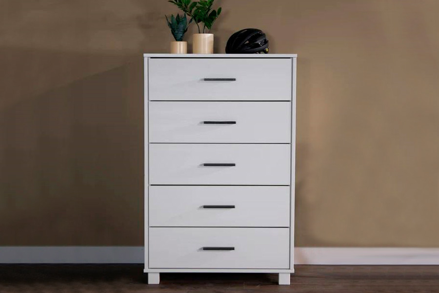 FaFurn Modern Farmhouse Solid 5 Drawers Chest - White, Wood